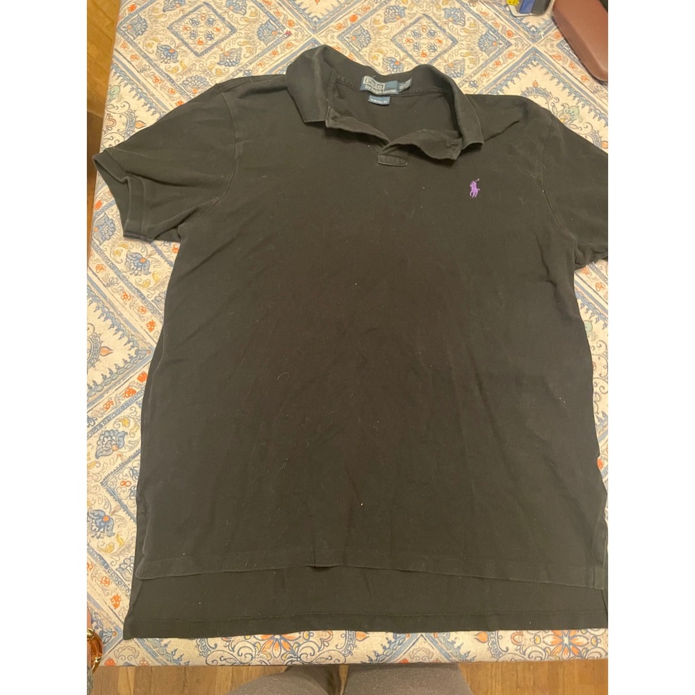 Polo Ralph Lauren Mens XL Black Custom Fit Purple Pony Pique Polo Shirt